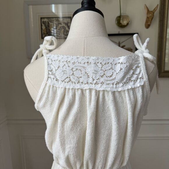 Vintage 70s 80s White Terrycloth Sundress Swim Coverup S M - Picture 4 of 4
